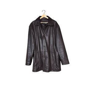 BKE 67 brown mid length  button up leather coat size XL